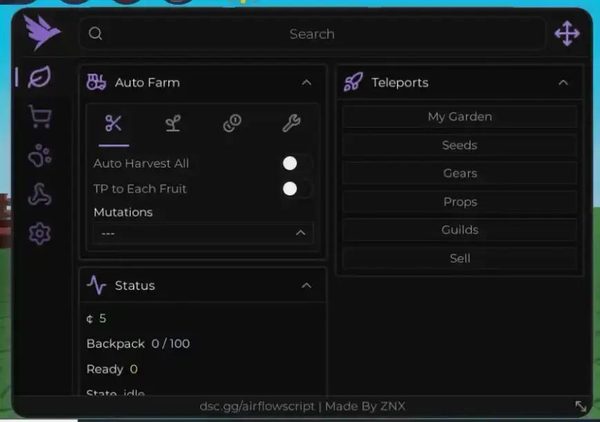 Airflow – чит Grow a Garden 2: телепорты, авто-продажа, авто-покупка